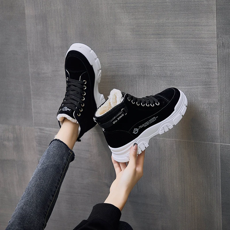 

Winter Women Snow Boots Plush Warm Shoes Vulcanized Shoes Leather Waterproof and Non-slip Plush Fur Sneakers Keep Warm Platform