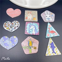 new 30pcslot color relief effect pattern print geometry hearttrianglesquare shape acrylic beads diy jewelry earring accessory