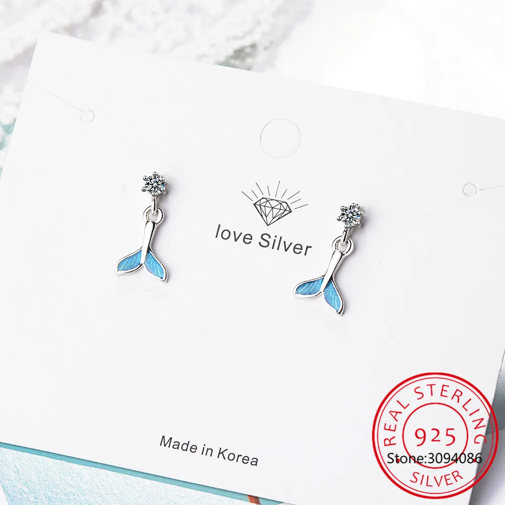 

925 стерлингового серебра Русалка блеск фасона «рыбий хвост» длинные висячие серьги для женщин ювелирные изделия шикарные модные серьги с ц...