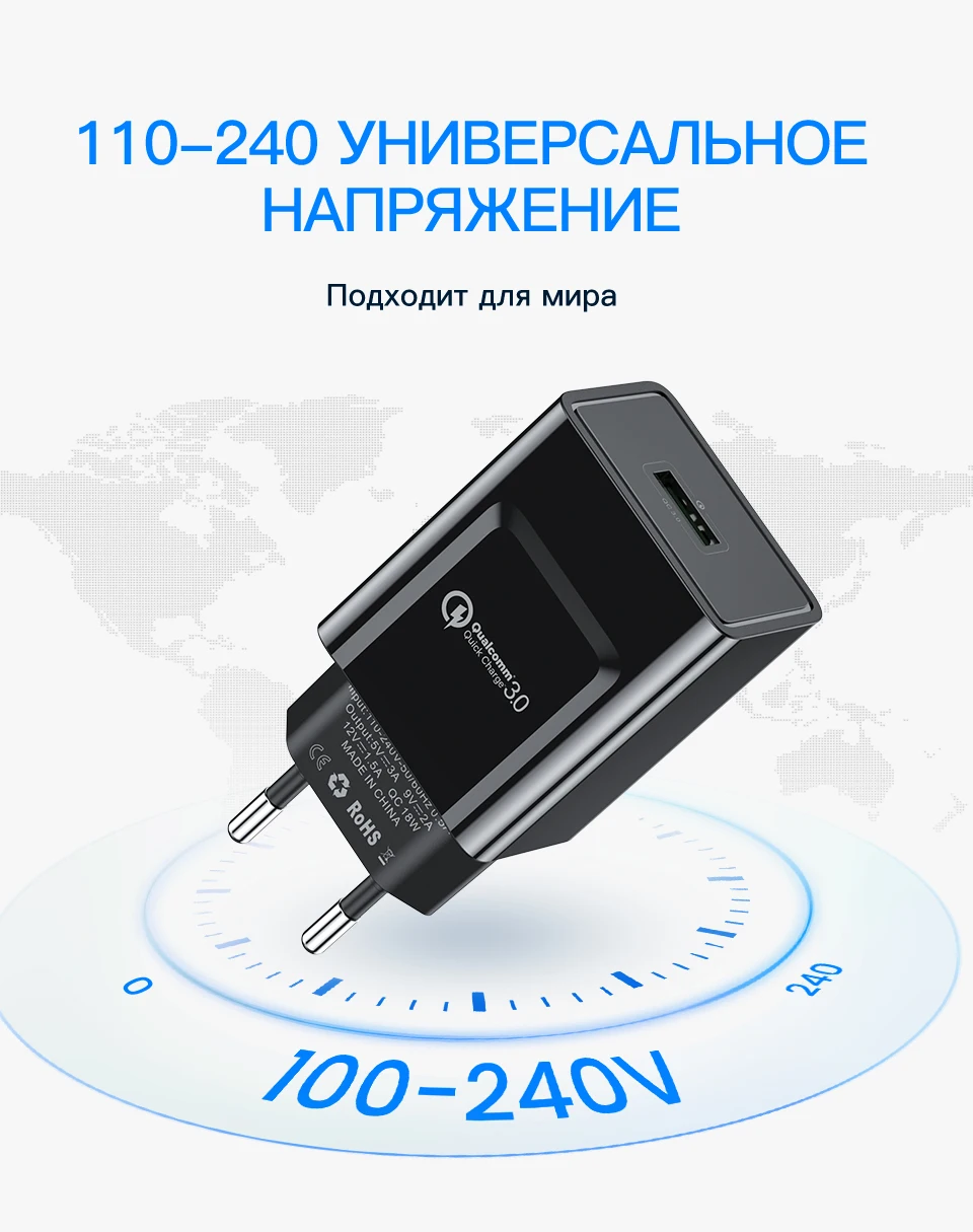 KUULAA Quick Charge 3,0 зарядное устройство 18 Вт QC 3,0 Быстрая Зарядка телефона USB зарядное устройство адаптер EU вилка настенная Зарядка для Xiaomi iPhone samsung