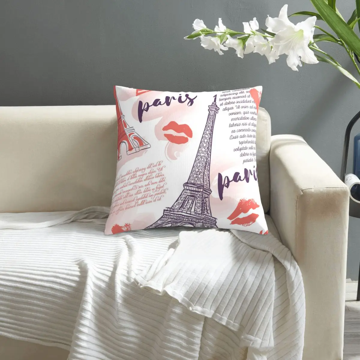 

Vintage With Eiffel Tower Kisses Hearts And Watercolor Splashes pillowcase printed cushion cover sofa waist pillow pillow cover