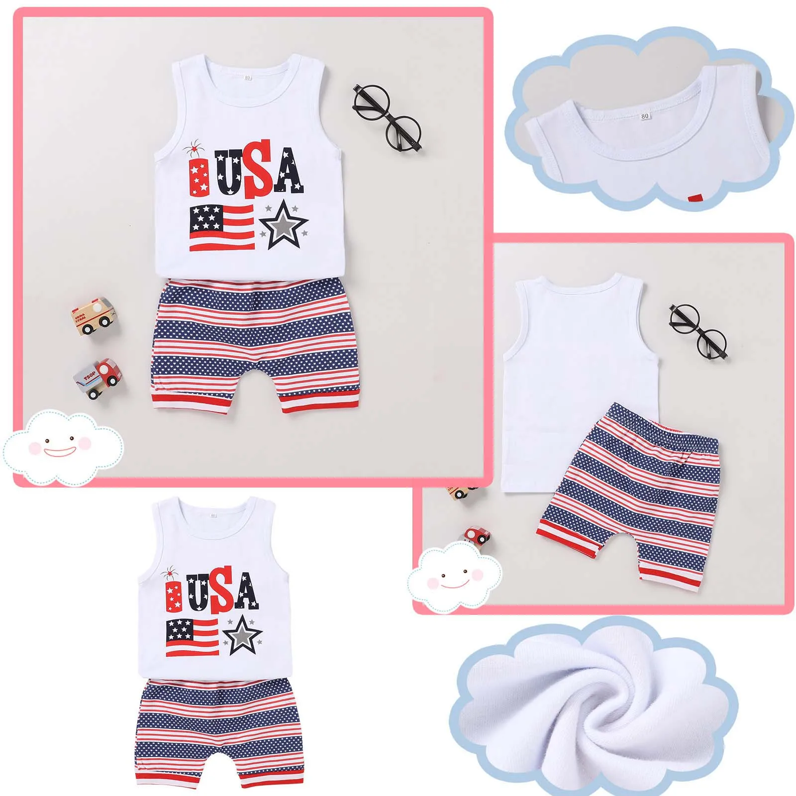

2021 Toddler Kids Baby Clothes Summer Independence Day Letter Tank Shorts Baby Boys Clothes Set одежда для новоѬождëн