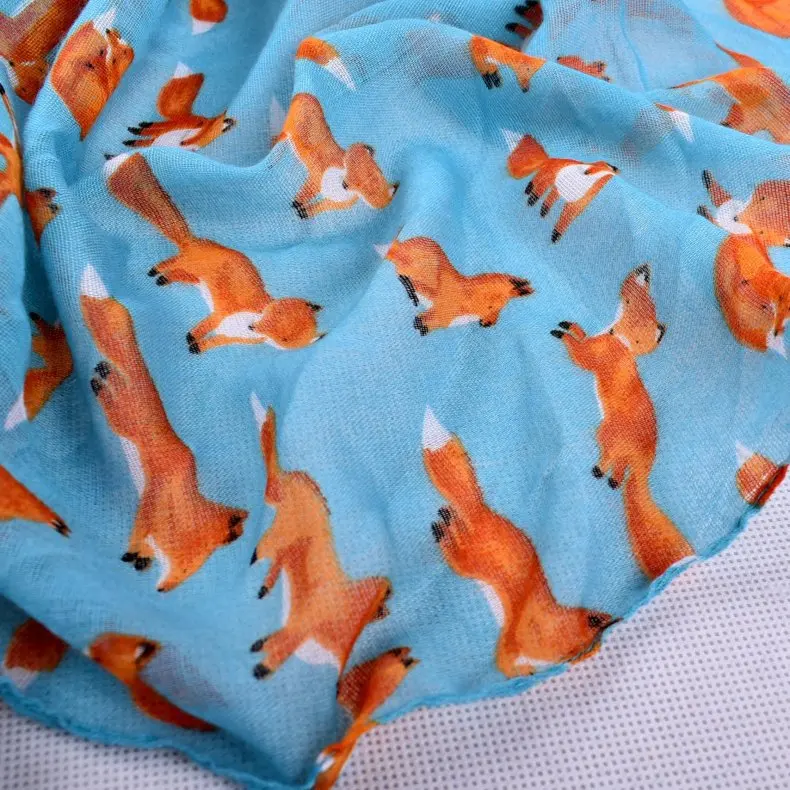 2020 Autumn Winter Cartoon fox Voile scarf silk square hijab cool shawl ladies foulard femme headband hair bufanda mujer |