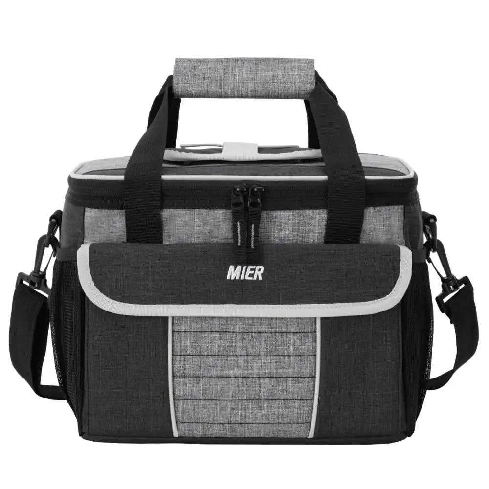 Black Gray MIER, несколько карманов, сумка-холодильник для пикника, мягкая крутая сумка с крышкой быстрого доступа, большая изолированная сумка-холодильник для ланча для мужчин и женщин - Цвет: Black Gray