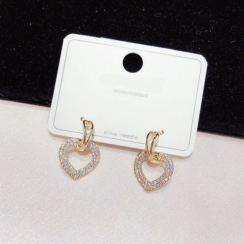 Изысканное CZ хрустальное сердце серьги золото/серебро цвет микро проложили кубический циркон Висячие серьги для женщин подарок ювелирные изделия