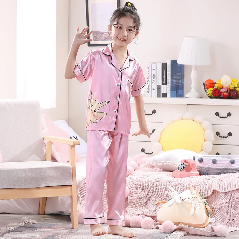 Пижама детская атласная с коротким рукавом топ и длинные штаны пижама для