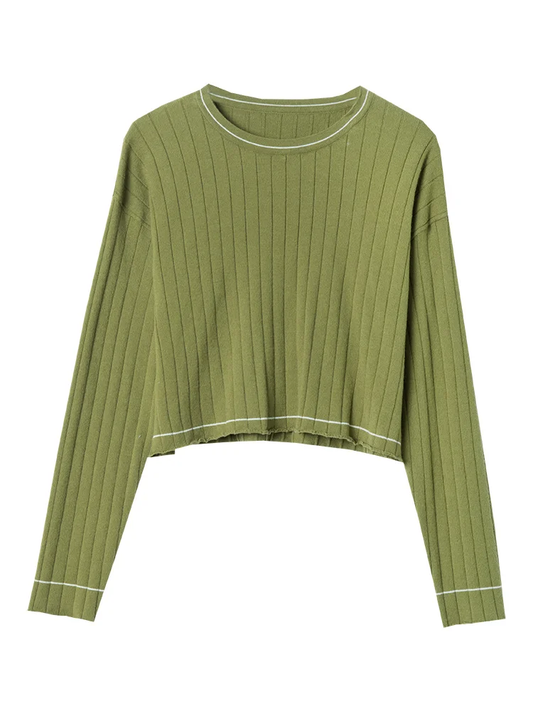 Женская футболка в полоску весна-осень 2021 Свободный Повседневный короткий топ с