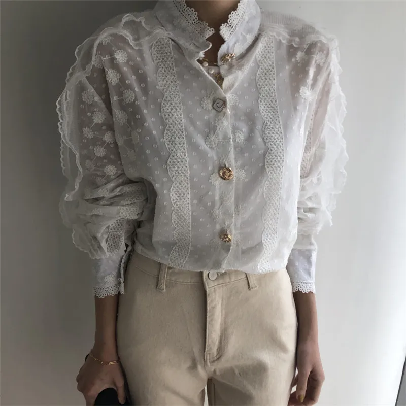 

RUGOD 2021 stand-up collar lace up hollow out transpective solid shirt elegant fashion OL basic solid shirt 2021 new female top