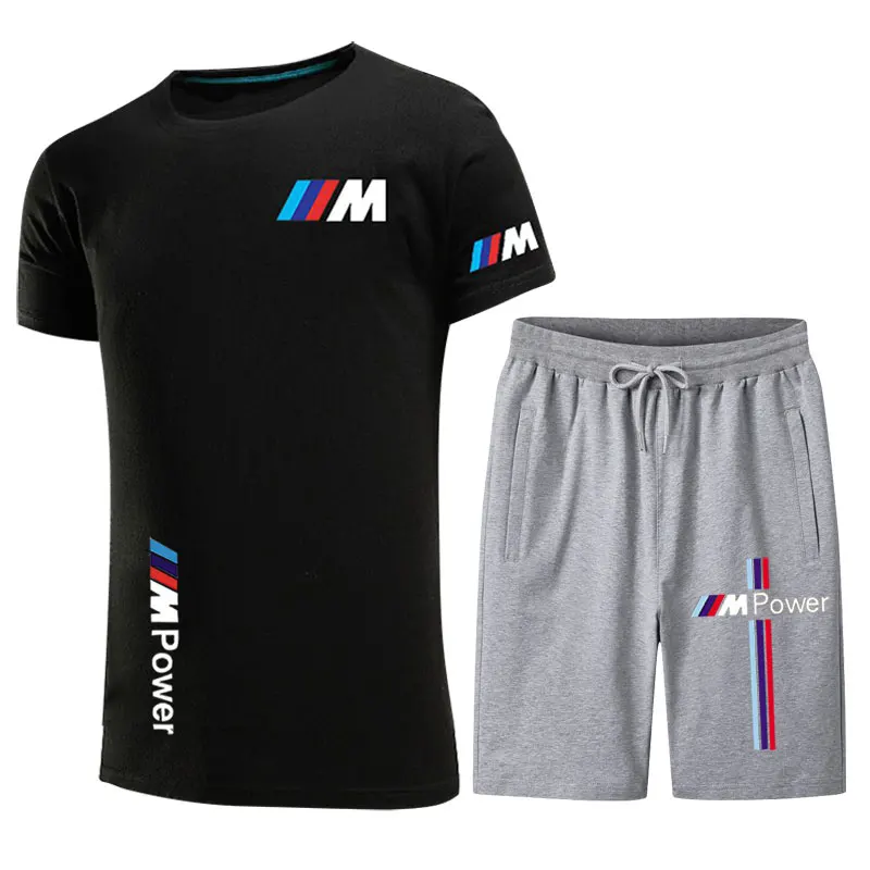 

2021 Summer Men's BMW Short Sleeve Customized Pure Color Printed T-shirt Comfortable Casual Top Fashion T-shirt + Pants 2 Set Me