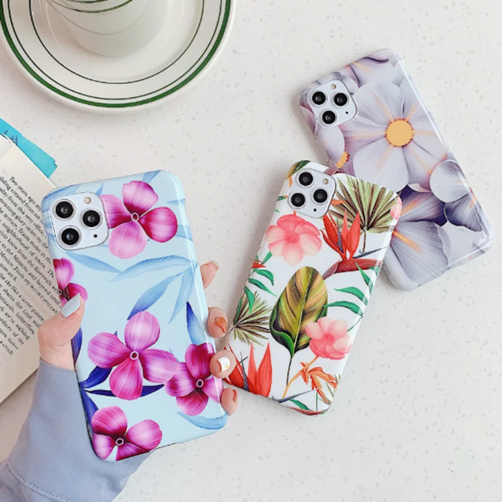Модный глянцевый чехол с цветочным узором для iPhone XR 6 6s 7 8 Plus X XS 11 pro max Ударопрочный