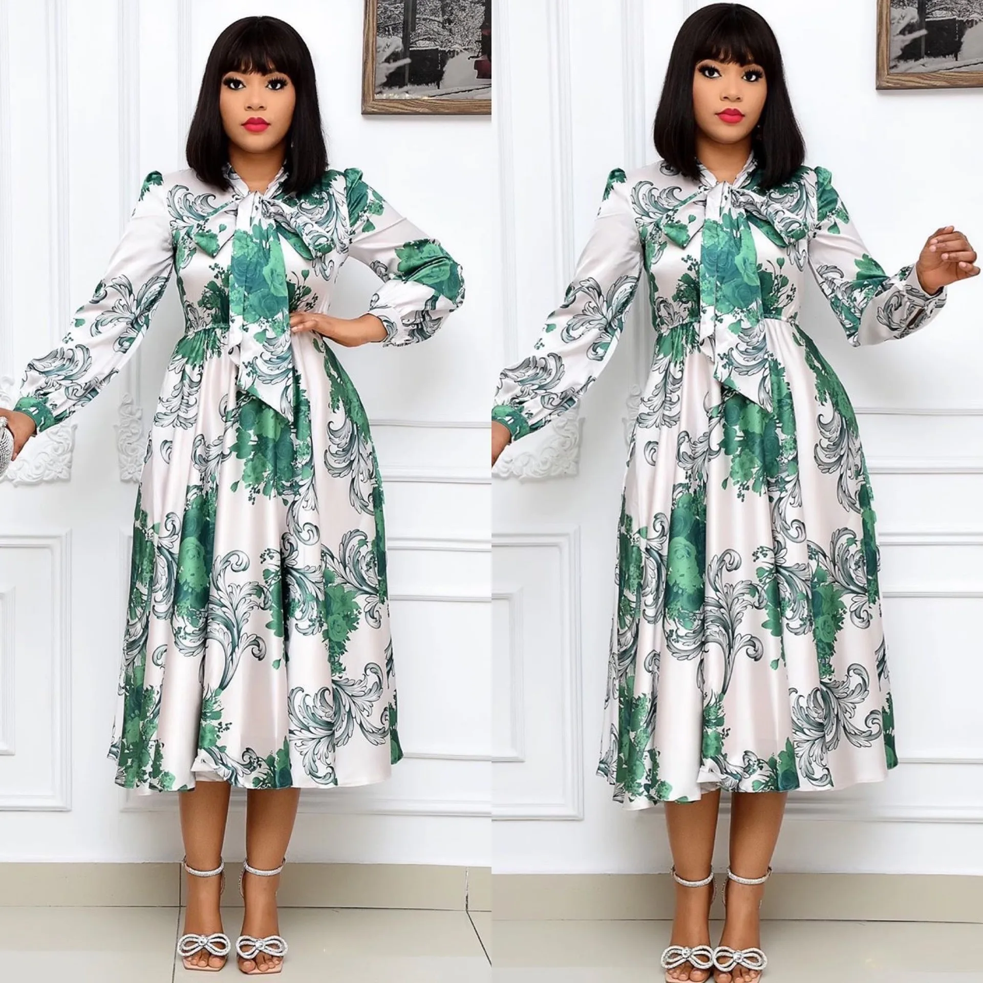 

2022 new dress long-sleeved blouse printed dresses trials in Europe and the large size ladies dress in Africa