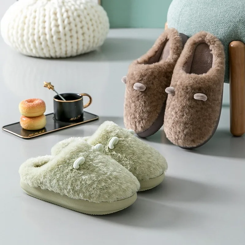 

Меховые хлопковые тапочки, зимняя обувь для помещений, Нескользящие мягкие толстые женские пушистые тапочки, домашняя обувь для женщин