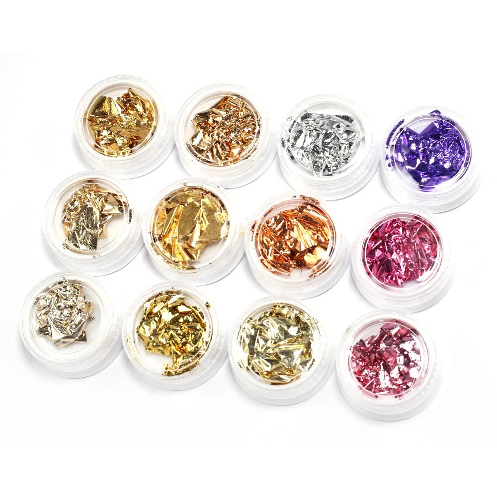 

12 Pcs Nail Foil Slices Gold Silver Rose Gold Colorful Transfer Nail Foil Sticker Decals UV Polish Manicure Tips