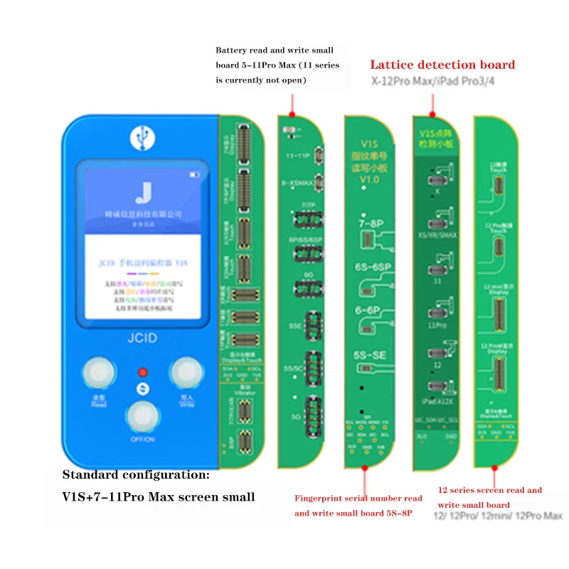 

JC V1S для IPHONE 7 8 8P X 11 12 Фоточувствительный оригинальный цветной сенсорный шок батарея отпечатков пальцев SN программист точечно-матричный X-11 ...