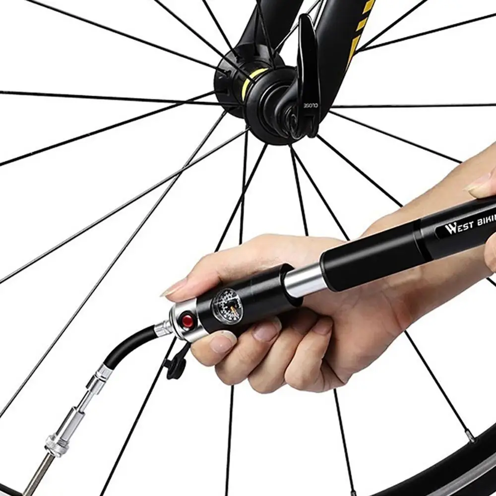 

Bike Handheld Pump with Pressure Gauge 160PSI for Schrader/Presta Valve Portable Bike Tire Inflator with Accessories