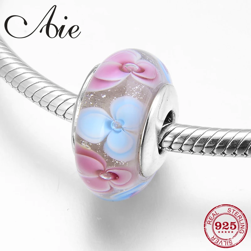 Яркие серебристые синие розовые красные бусины из муранского стекла с цветами