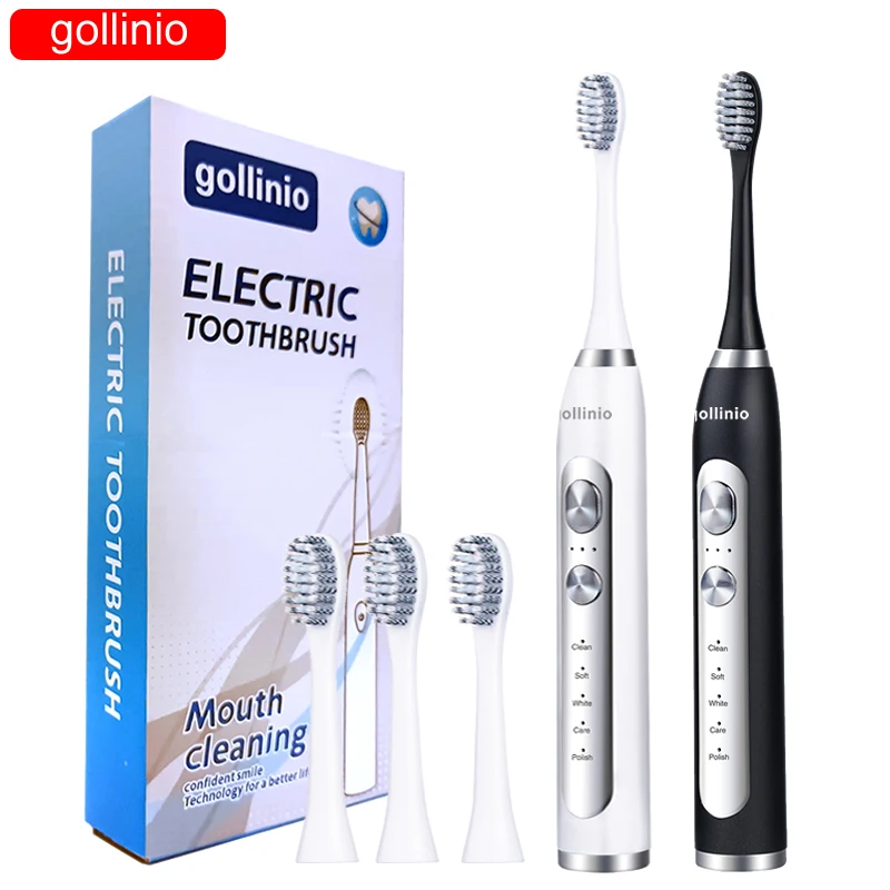 

Электрическая зубная щетка gollinio Sonic GL07A, быстрая зарядка от usb, сменные насадки, вращающаяся