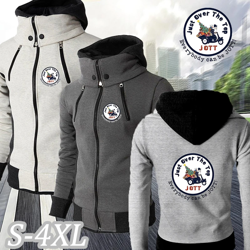 

2021 Men's New Winter JOTT Printed Solid Color Lapel Double Chain Hoodie Sports Casual Fashion Trend Warm Windproof Sweatshirt