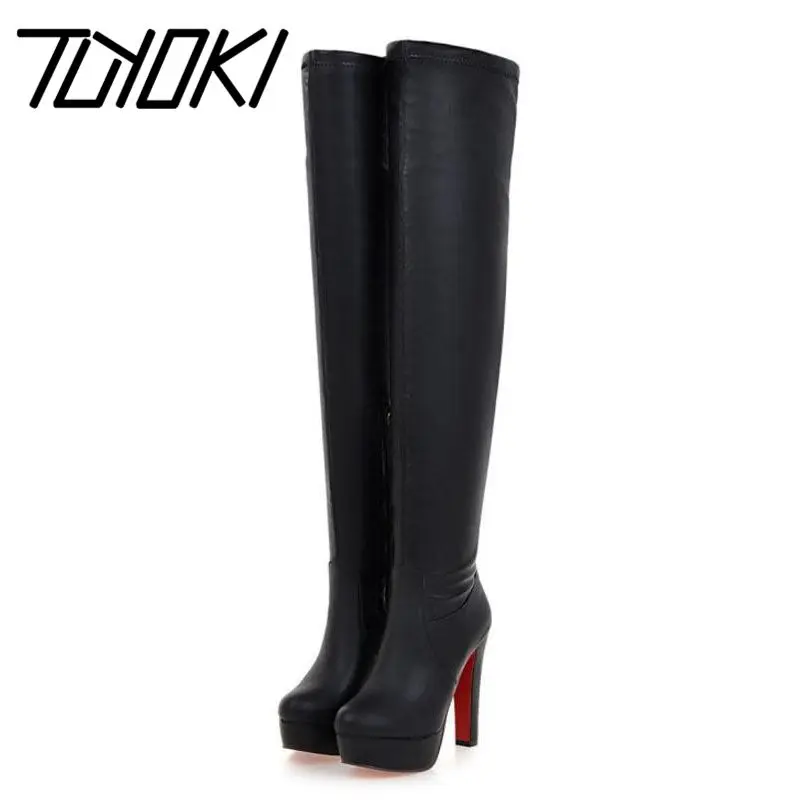 Tuyoki/женские Сапоги выше колена размера плюс 33-48 модная обувь на платформе и