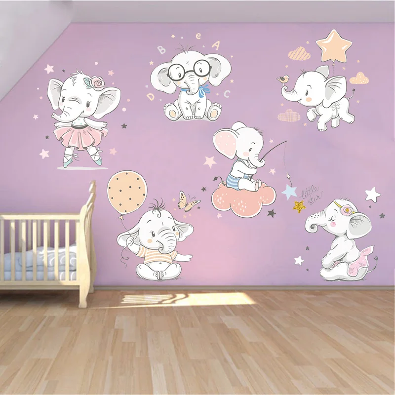 

2019 New Modern Design for Nursery Room Decoration Baby Elephants Decals Colorful Kids Concept Decals for Women Men Boys Girls