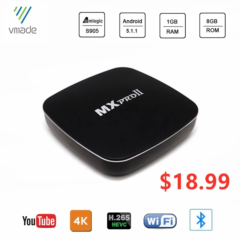 MXPRO II Smart tv Box Android 5.1.1 Amlogic S905 1 ГБ 8 ГБ 4 к поддержка Netflix YouTube wifi H.265 медиа-проигрыватель Google Bluetooth 4,2