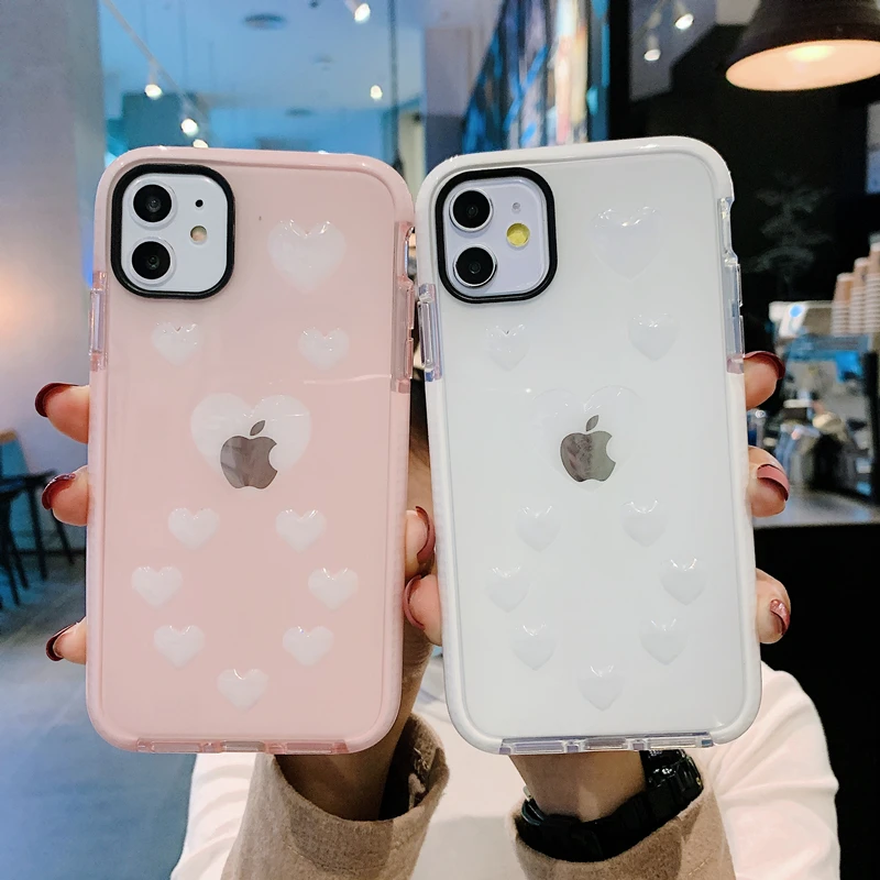 Роскошный прозрачный противоударный чехол-бампер с сердечком для iPhone 11 Pro XS Max XR X 7