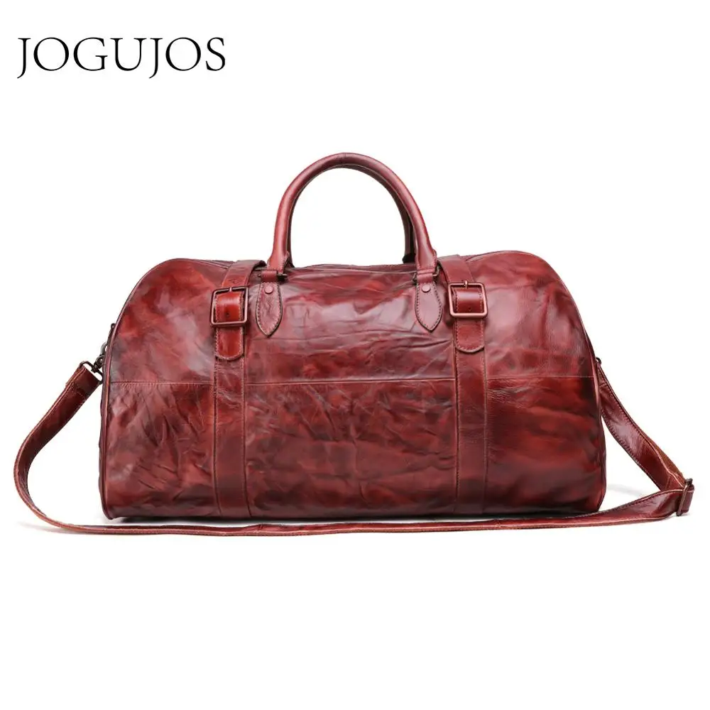 Сумка спортивная JOGUJOS мужская из натуральной кожи саквояж на плечо в винтажном