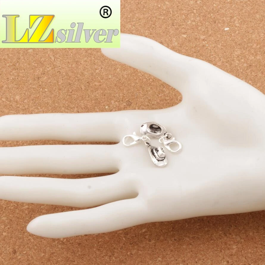 Cowboy Hat Lobster Claw Clasp Charm Beads 29.3x8.2mm 100pcs Zinc Alloy Jewelry DIY C409