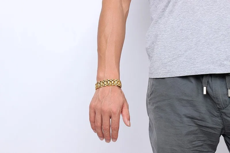 

NHGBFT Men's bracelet gold color stainless steel massive bracelet chain male jewelry DropShipping