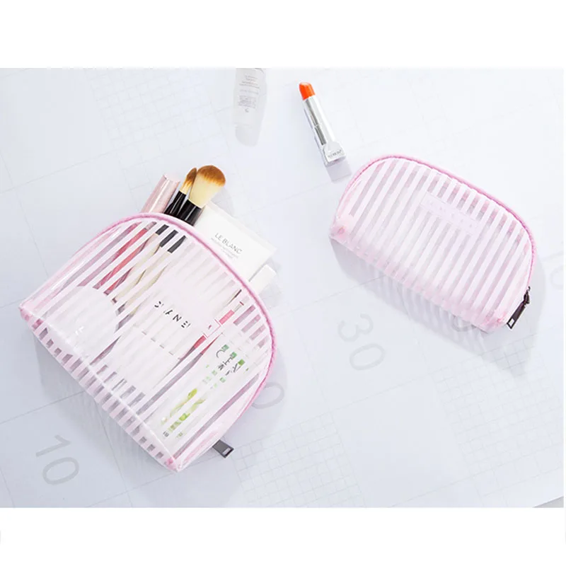 Брендовая женская косметичка QEHIIE из ПВХ модная в полоску женский косметический
