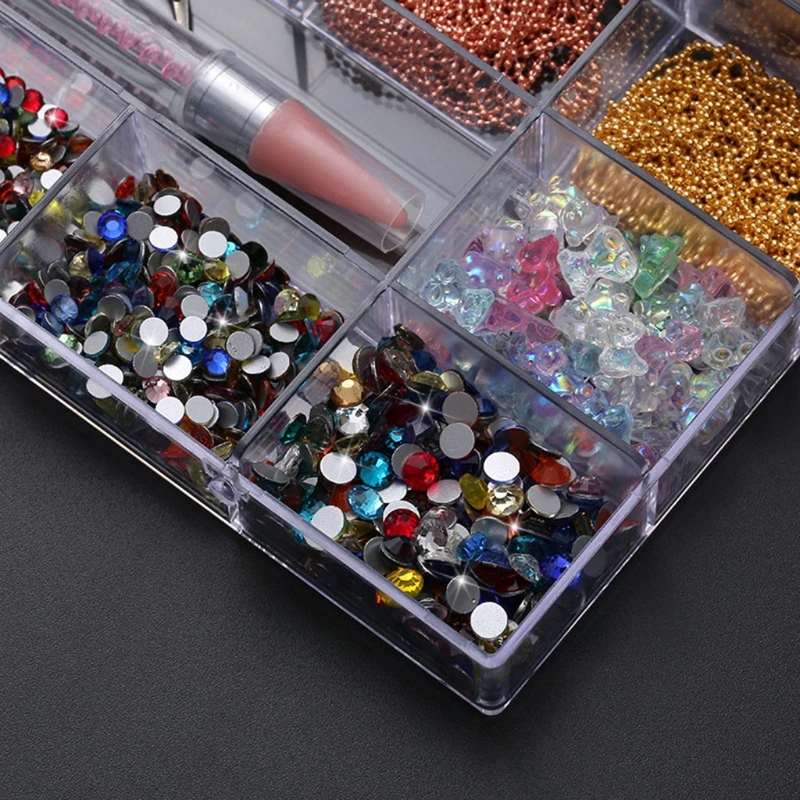 

21 Grids Nail Sticker Art Decorations Multi Shapes with Dual-ended Dotting Pen Tweezers Set DIY Nails Manicure Tool