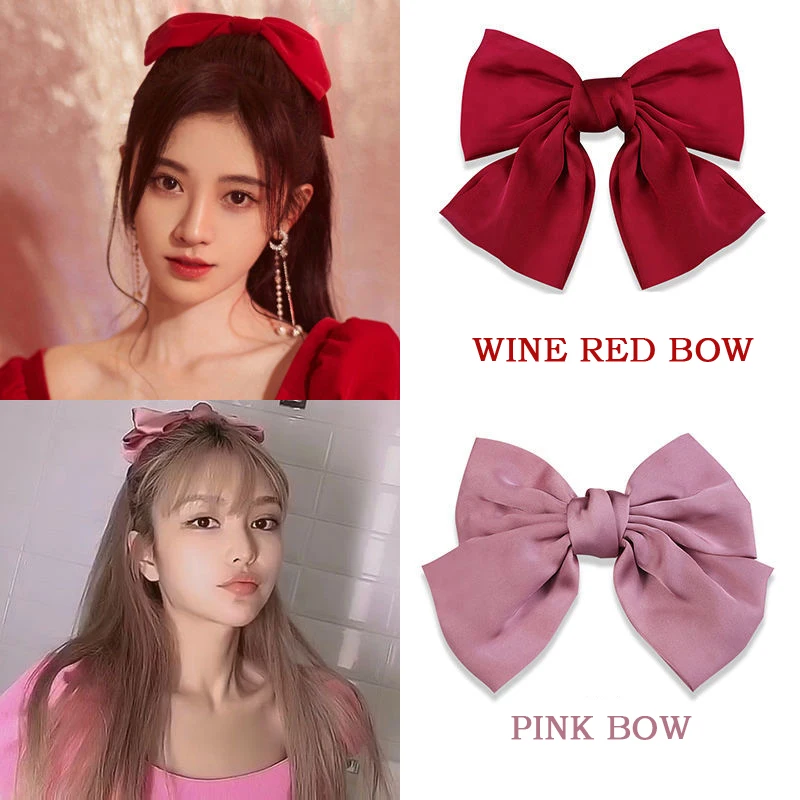 

Big Large Bow Hairpin Hair Clip For Girls Solid Color Satin Barrette Spring Clip Ponytail Girls Hair Accessories Women Hairgrips