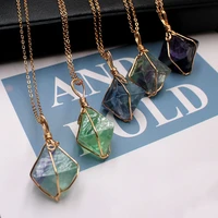 canze natural fluorite pendant color gem pendant octahedron bundled electroplating diy necklace handmade jewelry