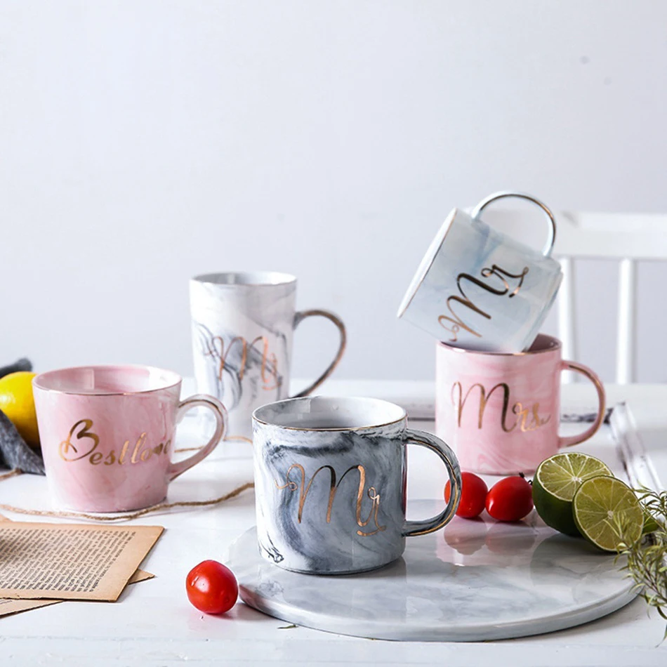 

European Style Luxury Mug Ceramic Coffee Cup With Marble Rimmed Breakfa Creative Drinkware Coffee Tea Novelty Gifts Milk Cups