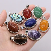 natural stone gem shell egg shaped lace alloy pendant handmade crafts diy party charm necklace jewelry accessories gift making