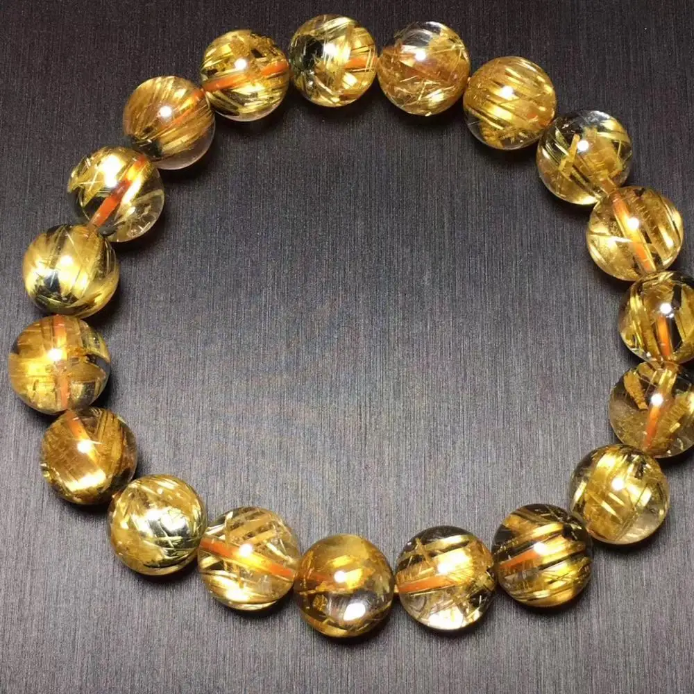 

Certificate 10.5mm Natural Gold Rutilated Titanium Bracelet Brazil Big Round Beads Stone Stretch Women Men Crystal Jewelry AAAAA