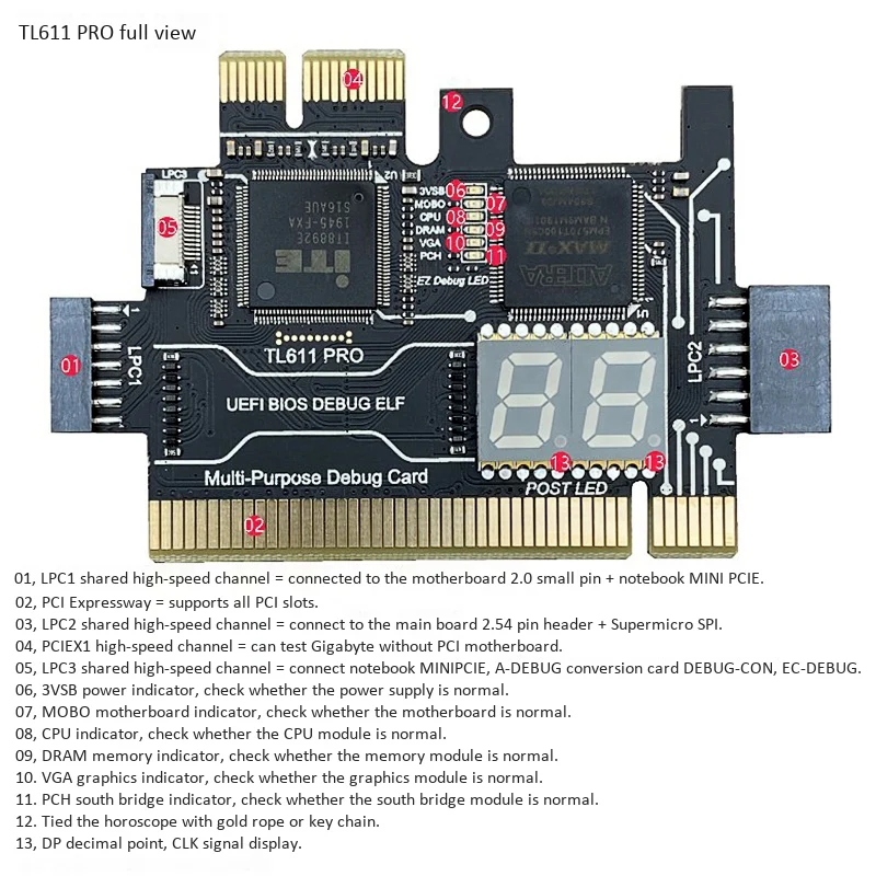 Multifunction LPC-DEBUG Card PCI PCI-E LPC Motherboard Diagnostic Test LPC-Debug Post Kit |