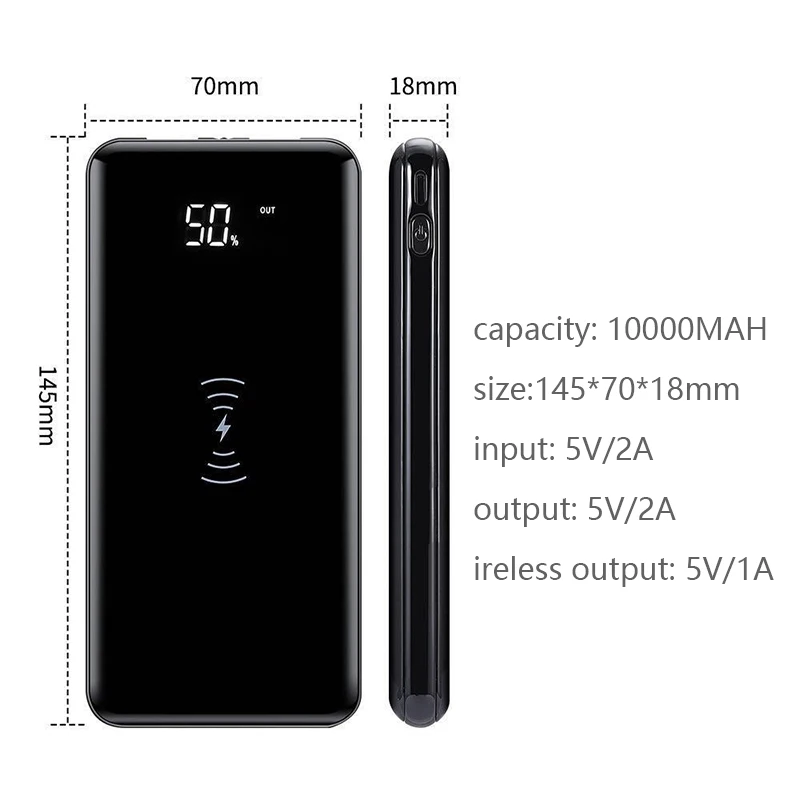Беспроводное зарядное устройство Qi 10 Вт 10000 мА/ч для iphone 11 8 plus X Samsung S10 Note8 Xiaomi