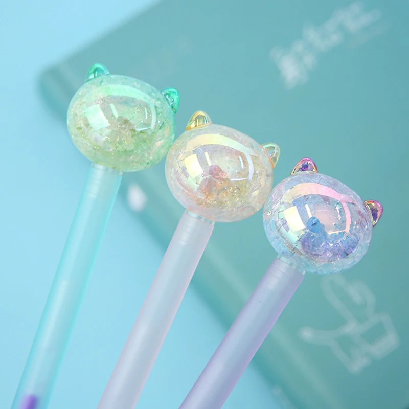 

18Pcs/Set Fancy Cute Rainbow Colored Cat Pens Laser Crystal School Pen Funny Kawaii Rollerball Girl Stationery Kawai Stuff Thing