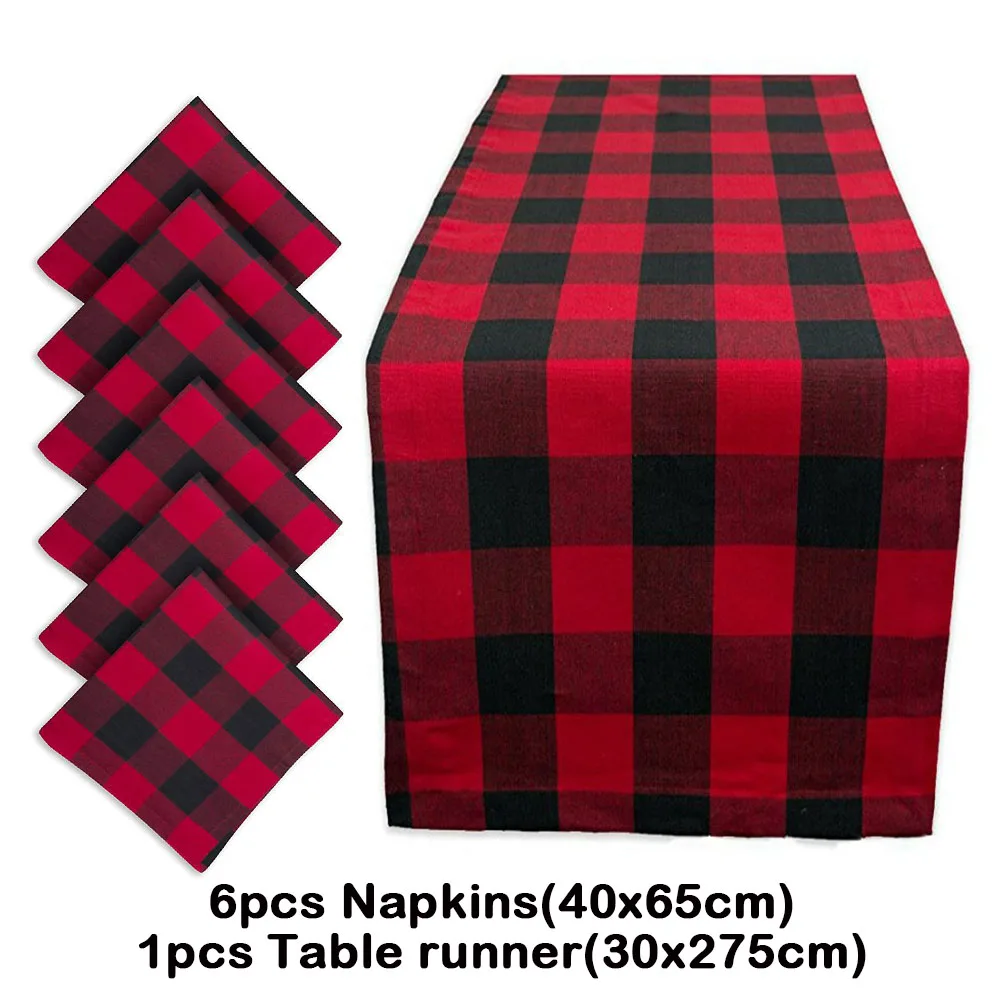 

7pcs/Lot Scottish Plaid Cotton Napkins And Table Runner DIY Food Thermal Insulation Mat Wedding Decoration Christmas Accessories