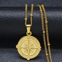 stainless steel compass chain necklaces women men gold color gold charm necklace jewelry cadenas de acero inoxidab y108s02