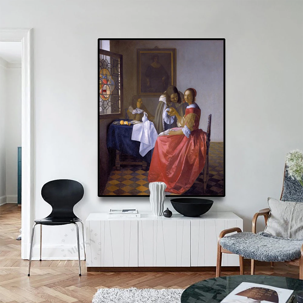 

Cassisy Canvas Art Oil Painting《Girl drinking wine with a gentlman》Johannes·Vermeer Art Poster Wall Decor Modern Home Decoration