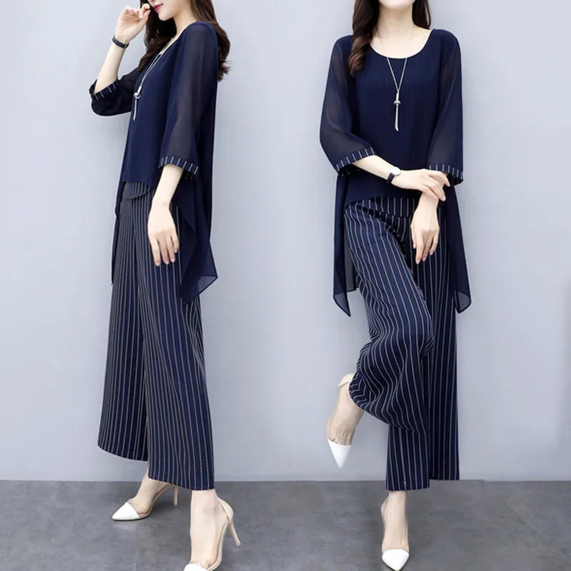 Комплект из двух предметов: блузки и штаны 2019 г. Летние резинка на талии в полоску