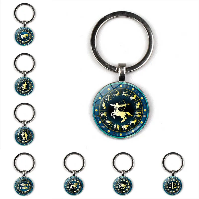 12 знаков зодиака брелок с созвездиями кольца для ключей сумка автомобиля Круглый