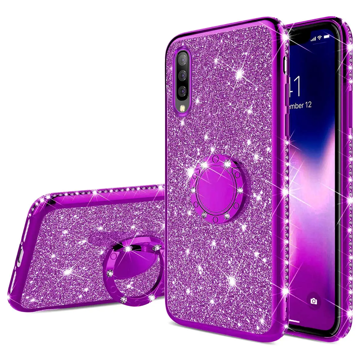 Мягкий чехол со стразами и бриллиантами для samsung Galaxy A10 A20 A30 A40 A50 A70 S8 S9 S10 5G Plus S10e Note 10 блестящее кольцо