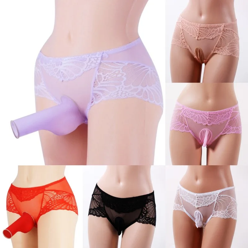 Сексуальные мужские прозрачные кружевные трусики нижнее белье с открытым