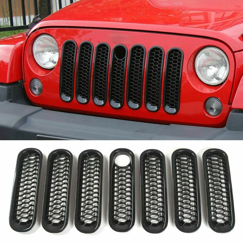 

Front Grill Mesh Inserts Kit Honeycomb Clip-in Grille Guard Mesh Grille with Lock Hole for Jeep Wrangler JK 2007-2017