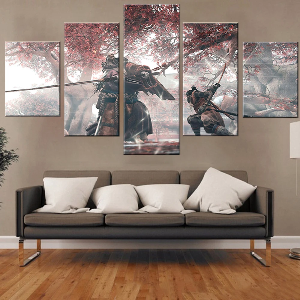 

No Framed 5 Pieces Sekiro Shadows Die Twice Games Modular Cuadros HD Wall Art Canvas Posters Pictures Paintings Home Room Decor
