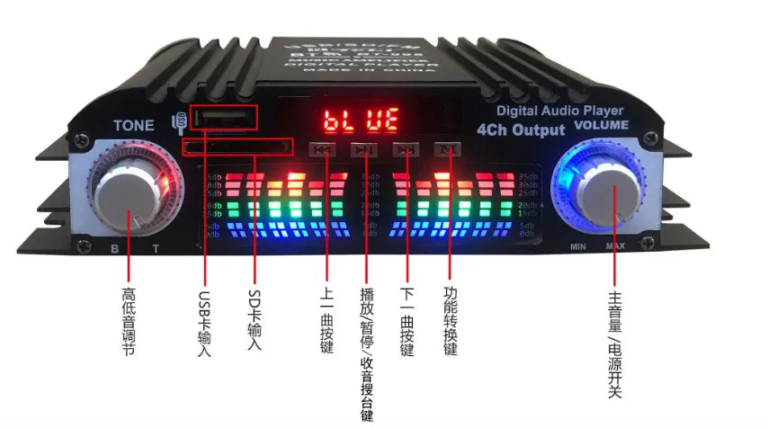 4 канальный мини усилитель звука для домашнего компьютера с Bluetooth 12 в пост. Тока 40