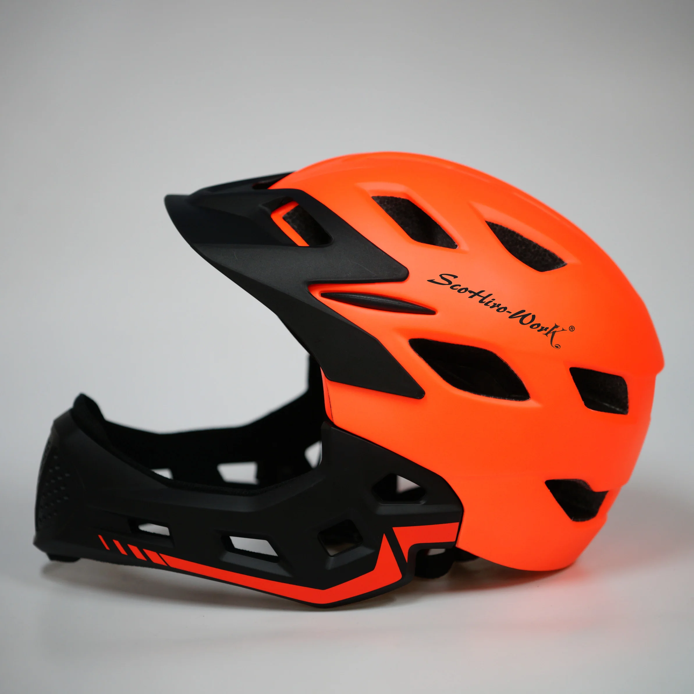 Детский красный Полнолицевой горный велосипедный шлем со светодиодной